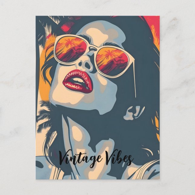 Cartes Pour Fêtes Annuelles Une femme au style rétro (Devant)