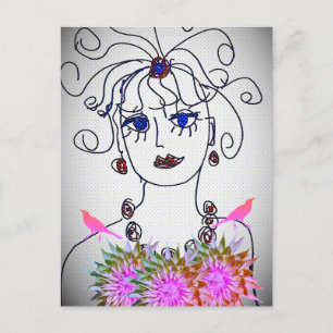 Cartes Pour Fêtes Annuelles Une femme aux oiseaux