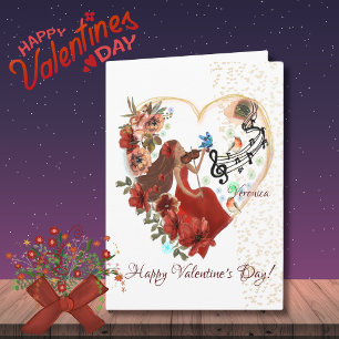 Cartes Pour Fêtes Annuelles Une femme jouant au violon Valentines Day Card
