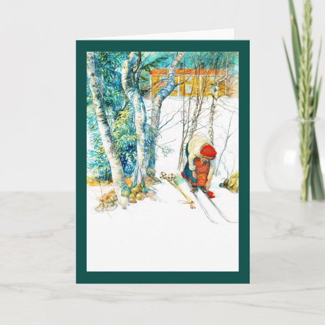 Cartes Pour Fêtes Annuelles Une femme se met sur son skis (Devant)