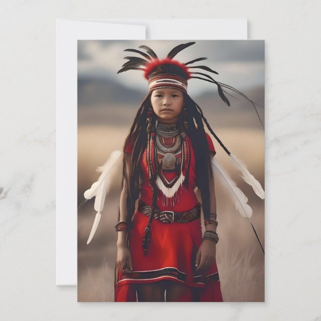 Cartes Pour Fêtes Annuelles Une fille autochtone, un portrait (Devant)