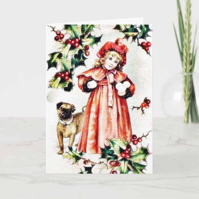 Cartes Pour Fêtes Annuelles Une fille tenant la boule aiment la chose (Devant)