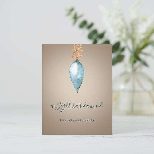 Cartes Pour Fêtes Annuelles Une Lumière Est Apparue | Aquarelle bleue Noël (Debout devant)