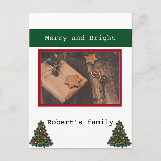 Cartes Pour Fêtes Annuelles Une photo simple rouge vert joyeux Noël (Devant)