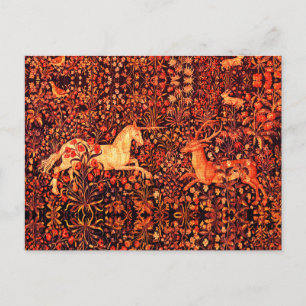 Cartes Pour Fêtes Annuelles UNICORN ET CERFS, FLEURS, ANIMAUX FORESTIERS Flora