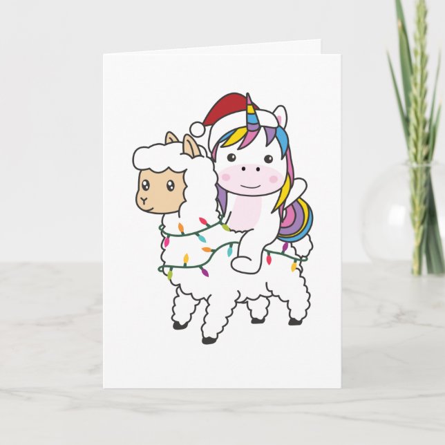 Cartes Pour Fêtes Annuelles Unicorn Llama Christmas Snow Winter Animals (Devant)