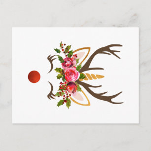 Cartes Pour Fêtes Annuelles Unicorn Reindeer Antler / Fleurs de Noël