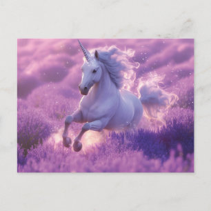 Cartes Pour Fêtes Annuelles Unicorne blanche majestueuse à travers la lavande