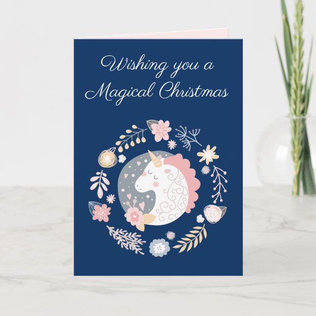 Cartes Pour Fêtes Annuelles Unicorne magique de Noël (Devant)