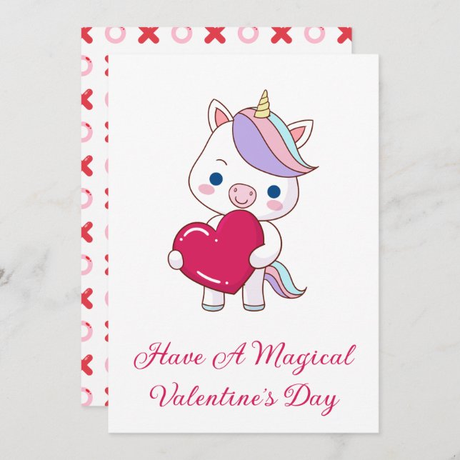 Cartes Pour Fêtes Annuelles Unicorne magique Saint Valentin (Devant / Derrière)