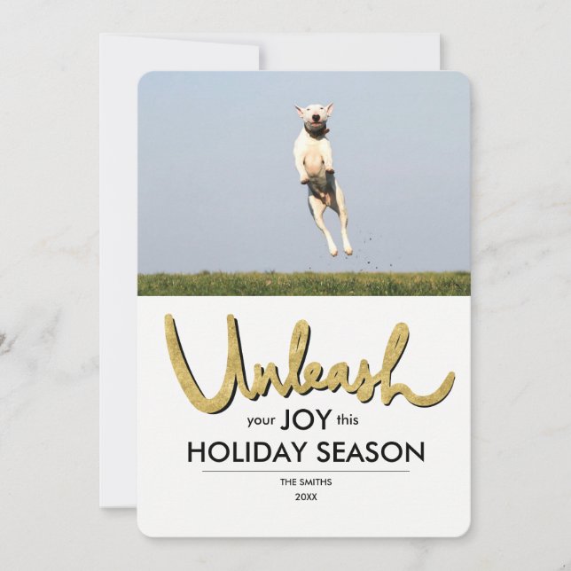 Cartes Pour Fêtes Annuelles Unleash | Funny Dog Photo (Devant)