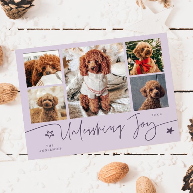 Cartes Pour Fêtes Annuelles Unleashing Joy Purple Dog Multi Photo  (Créateur téléchargé)