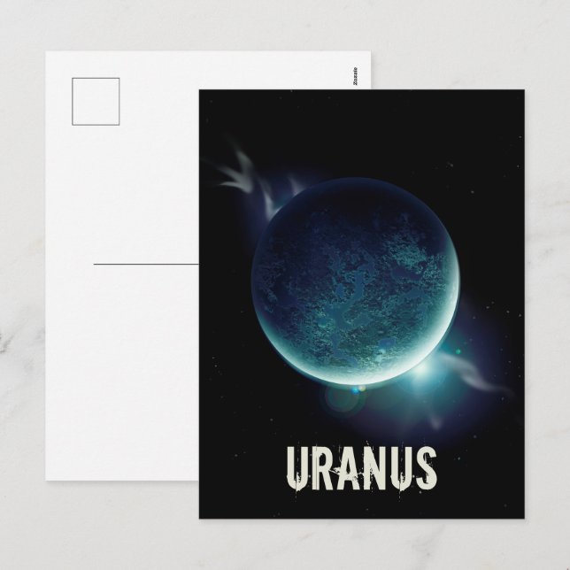 Cartes Pour Fêtes Annuelles Uranus bleu planète 3d espace univers illustration (Devant / Derrière)
