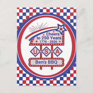 Cartes Pour Fêtes Annuelles USA 250 personnalisé - Marquee Rétro Patriotique