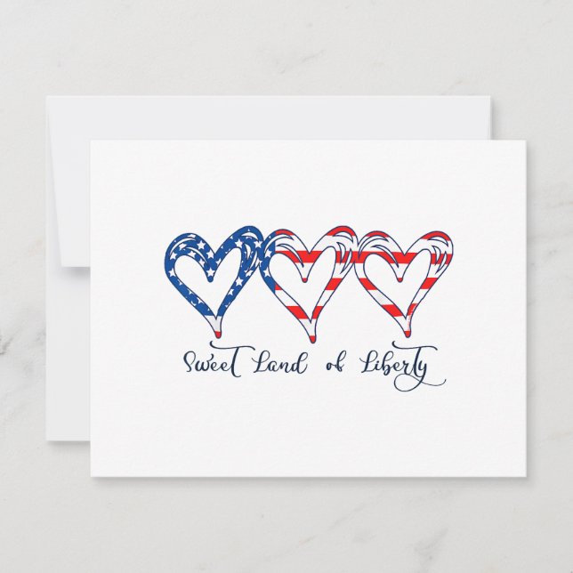 Cartes Pour Fêtes Annuelles USA Drapeau Patriotique Coeurs 4 juillet Sweet Lan (Devant)