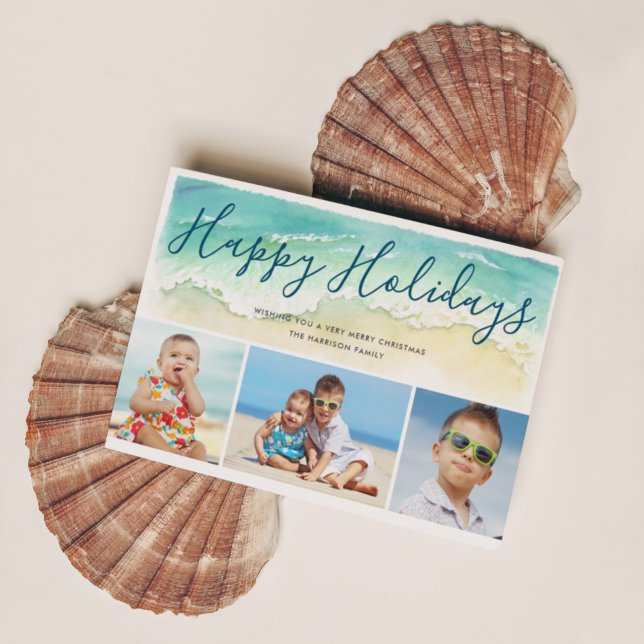 Cartes Pour Fêtes Annuelles Vacances à la plage Joyeuses Fêtes Côtières 3-Phot (Créateur téléchargé)