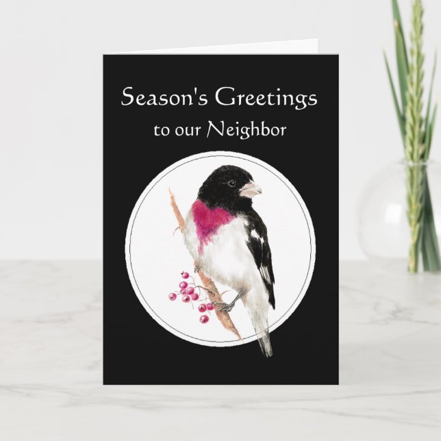 Cartes Pour Fêtes Annuelles Vacances à proximité avec Grosbeak Bird baisé Rose (Devant)