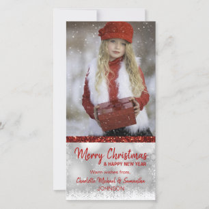 Cartes Pour Fêtes Annuelles Vacances blanches ROUGES Noël / Nouvel An PHOTO