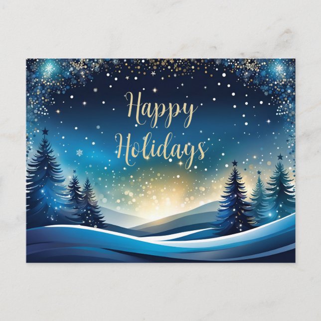 Cartes Pour Fêtes Annuelles Vacances Bleues et Gold Happy (Devant)