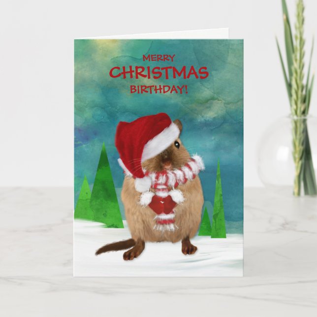 Cartes Pour Fêtes Annuelles Vacances de casquette de Père Noël de gerbille (Devant)