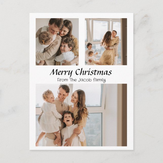 Cartes Pour Fêtes Annuelles Vacances de Noël Script centré sur trois photos (Devant)