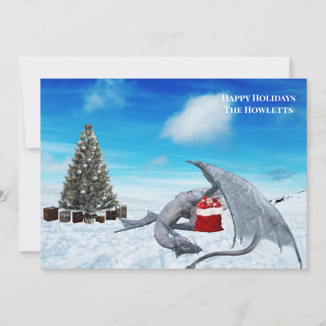 Cartes Pour Fêtes Annuelles Vacances d'hiver à la neige du Dragon blanc (Devant)