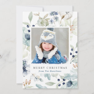 Cartes Pour Fêtes Annuelles Vacances d'hiver Floral avec photo de famille