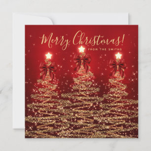 Cartes Pour Fêtes Annuelles Vacances Élégantes Or Rouge Arbres de Noël Salutat
