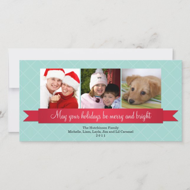 Cartes Pour Fêtes Annuelles Vacances en satin rouge ruban bleu treillis saluta (Devant)