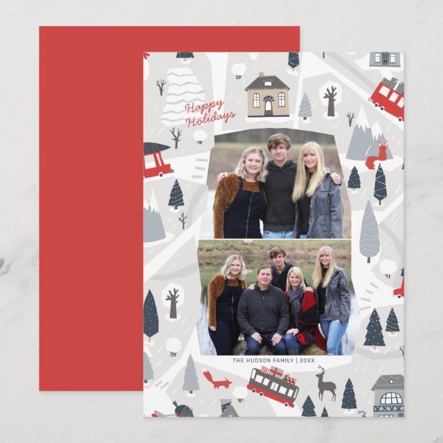 Cartes Pour Fêtes Annuelles Vacances en ville Christmas 2 Photo Flat Card (Devant / Derrière)