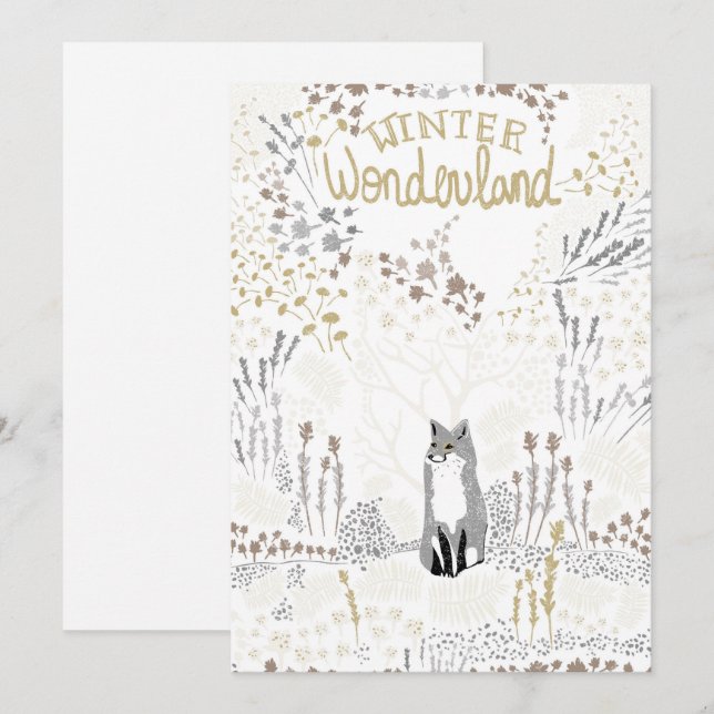 Cartes Pour Fêtes Annuelles Vacances Fox Winter Wonderland (Devant / Derrière)