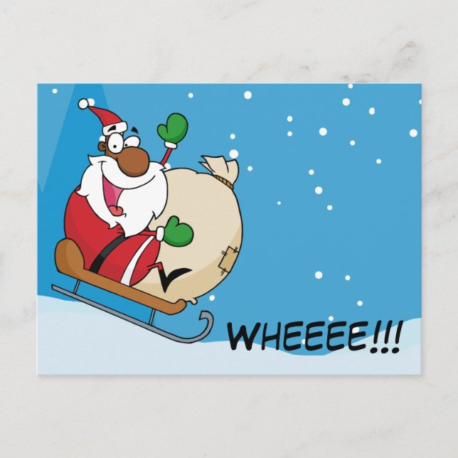 Cartes Pour Fêtes Annuelles Vacances Fun Noir Santa Claus équitation traîneau (Devant)