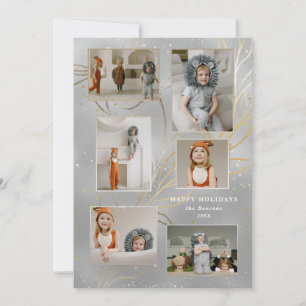 Cartes Pour Fêtes Annuelles Vacances Glam Silver 6-Photo Feuilles en or à trai