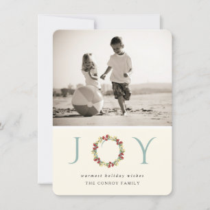 Cartes Pour Fêtes Annuelles Vacances Joy Floral Wreath Modern Photo Grey