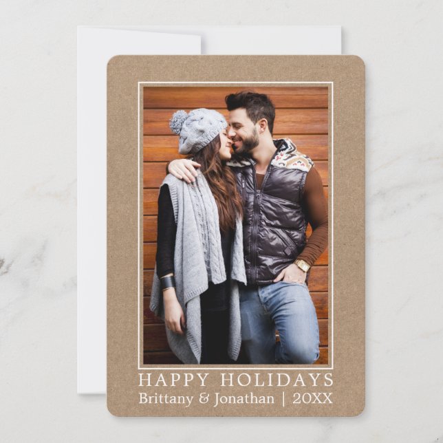Cartes Pour Fêtes Annuelles Vacances Joyeuses Minimalistes Couple Photo Kraft (Devant)