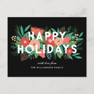 Cartes Pour Fêtes Annuelles Vacances Joyeuses Modernes Bold Floral Nom de fami