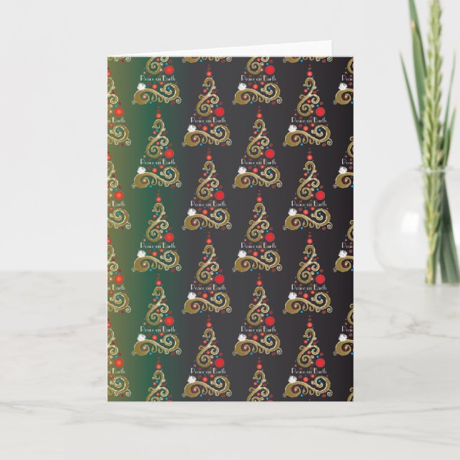 Cartes Pour Fêtes Annuelles Vacances matte vert or motif de Noël (Devant)