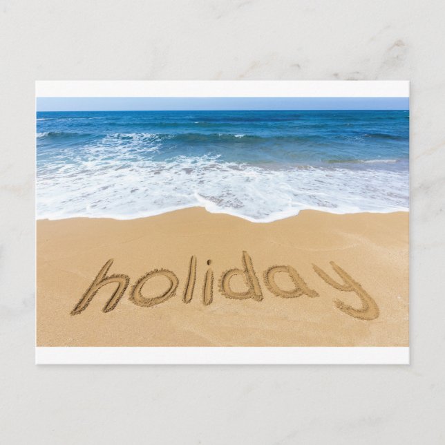 Cartes Pour Fêtes Annuelles Vacances mot écrit sur sable sur la plage (Devant)