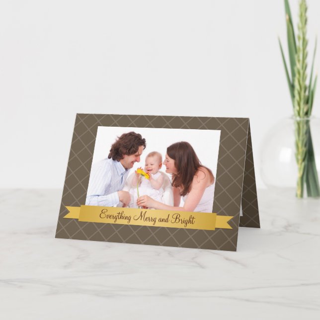 Cartes Pour Fêtes Annuelles Vacances or satin ruban brun treillis photo (Devant)