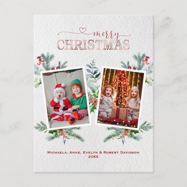 Cartes Pour Fêtes Annuelles Vacances Photo Collage Joyeux Noël Calligraphie (Devant)