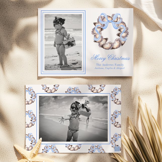 Cartes Pour Fêtes Annuelles Vacances photo Preppal Coastal Oyster Bow (Créateur téléchargé)