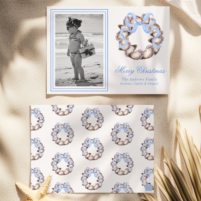 Cartes Pour Fêtes Annuelles Vacances photo Preppal Coastal Oyster Bow (Créateur téléchargé)