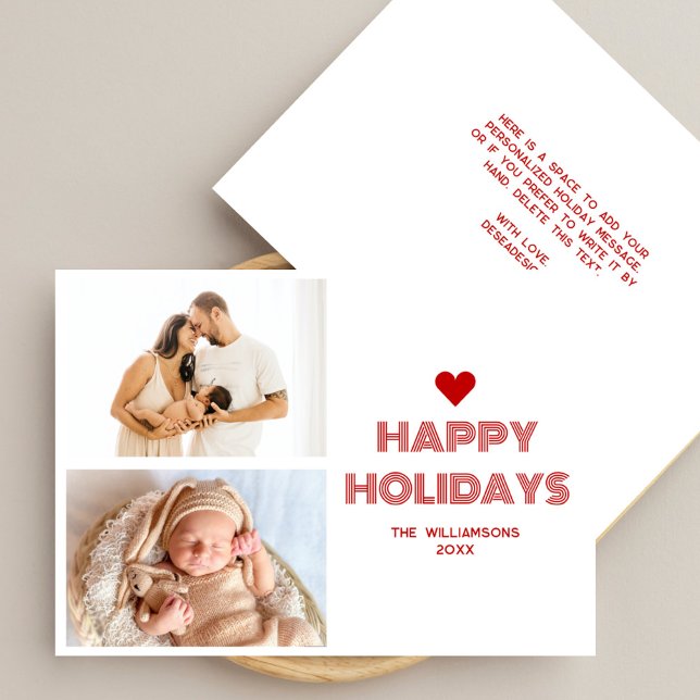 Cartes Pour Fêtes Annuelles Vacances Red Happy Minimaliste 2 Photo Noël (Créateur téléchargé)