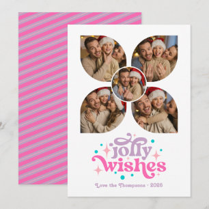 Cartes Pour Fêtes Annuelles Vacances Rose Chaud Rétro Photo Collage Noël