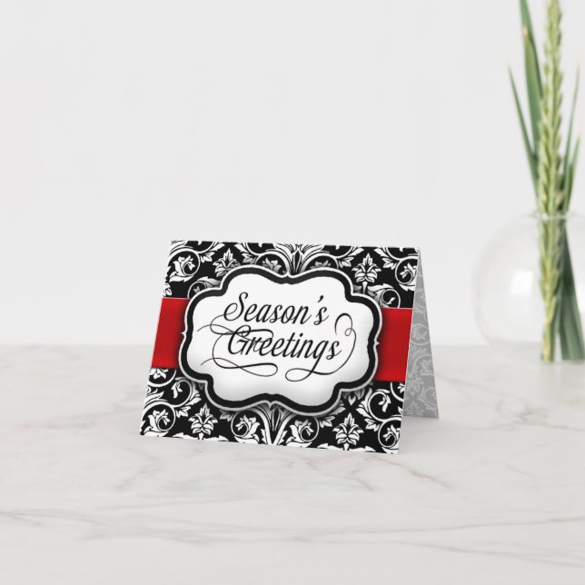 Cartes Pour Fêtes Annuelles Vacances rouges/noires de damassé (Devant)