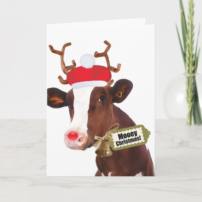 Cartes Pour Fêtes Annuelles Vache à renne de Joyeux Noël de Mooey (Devant)