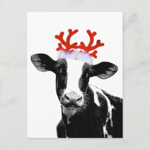 Cartes Pour Fêtes Annuelles Vache avec Antlers de rennes