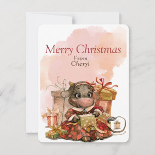 Cartes Pour Fêtes Annuelles Vache d'aquarelle mignonne