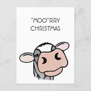 Cartes Pour Fêtes Annuelles vache de dessin animé noir blanc rose baiser gris