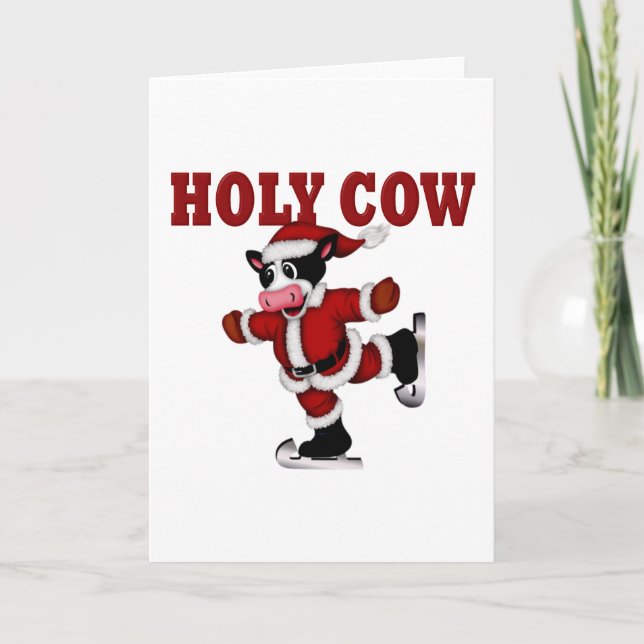 Cartes Pour Fêtes Annuelles Vache de Noël de patinage (Devant)